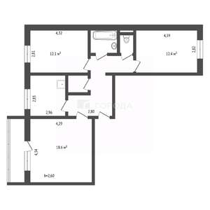 3-к квартира, вторичка, 66м2, 1/9 этаж