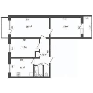 3-к квартира, вторичка, 60м2, 2/9 этаж