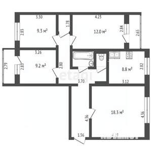 4-к квартира, вторичка, 78м2, 9/9 этаж