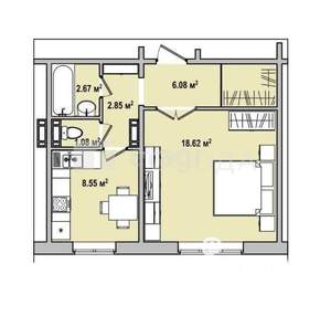 1-к квартира, сданный дом, 40м2, 1/9 этаж