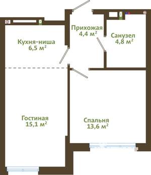 2-к квартира, вторичка, 44м2, 12/14 этаж