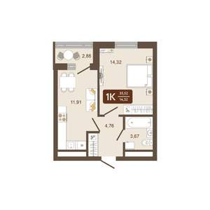 1-к квартира, вторичка, 36м2, 14/16 этаж