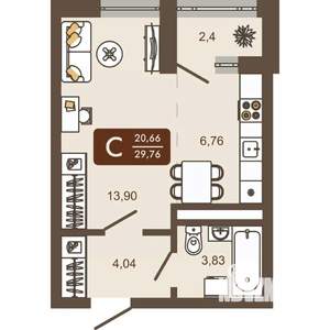 Студия квартира, вторичка, 30м2, 9/16 этаж
