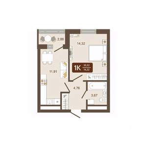 1-к квартира, строящийся дом, 36м2, 3/16 этаж