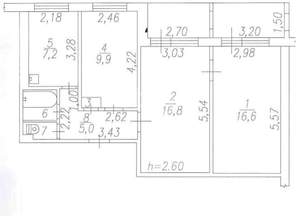 3-к квартира, вторичка, 59м2, 8/9 этаж