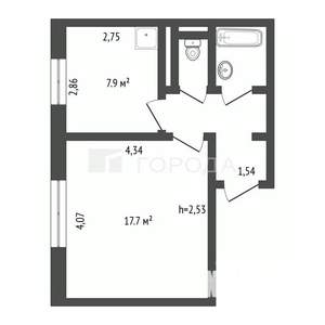 1-к квартира, вторичка, 34м2, 1/9 этаж