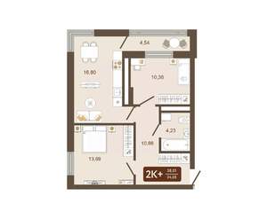 2-к квартира, вторичка, 58м2, 14/16 этаж