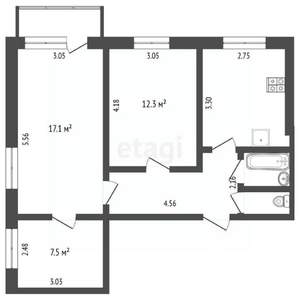 3-к квартира, вторичка, 57м2, 4/9 этаж