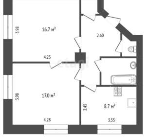 2-к квартира, вторичка, 58м2, 2/5 этаж