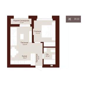 2-к квартира, строящийся дом, 40м2, 2/9 этаж