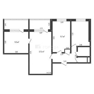 3-к квартира, вторичка, 59м2, 8/9 этаж