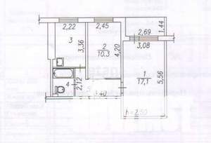 2-к квартира, вторичка, 43м2, 2/9 этаж