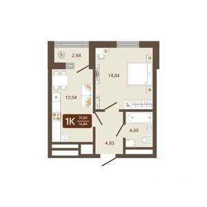 1-к квартира, вторичка, 38м2, 13/16 этаж