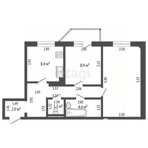 2-к квартира, вторичка, 50м2, 8/9 этаж