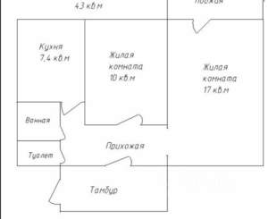 2-к квартира, вторичка, 43м2, 7/9 этаж