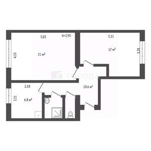 2-к квартира, вторичка, 59м2, 1/5 этаж