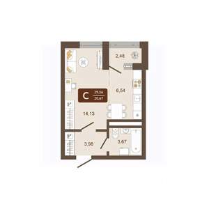 Студия квартира, строящийся дом, 30м2, 2/16 этаж