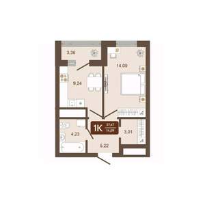 1-к квартира, вторичка, 37м2, 14/16 этаж