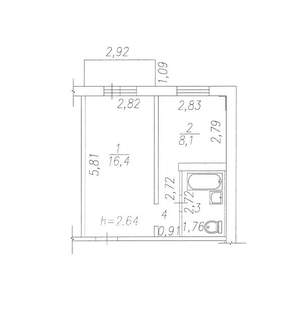 1-к квартира, вторичка, 32м2, 6/9 этаж