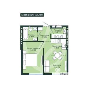 2-к квартира, вторичка, 39м2, 2/12 этаж