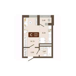 Студия квартира, строящийся дом, 30м2, 7/16 этаж