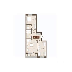 2-к квартира, вторичка, 67м2, 13/16 этаж