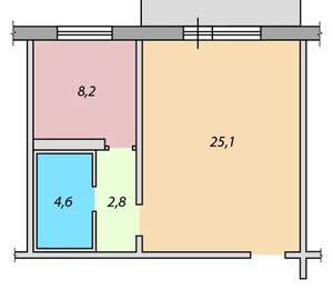 1-к квартира, вторичка, 40м2, 6/1 этаж