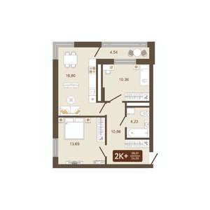 2-к квартира, вторичка, 58м2, 13/16 этаж