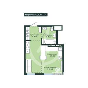 1-к квартира, вторичка, 31м2, 11/12 этаж