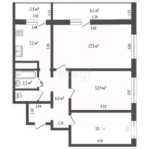 3-к квартира, вторичка, 54м2, 5/9 этаж