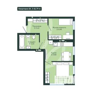 2-к квартира, вторичка, 43м2, 5/12 этаж