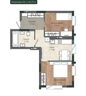 2-к квартира, вторичка, 43м2, 7/12 этаж