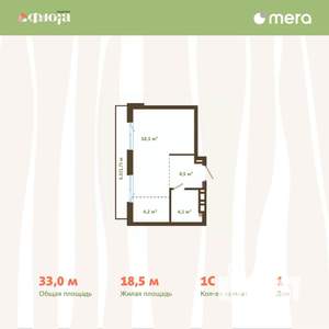 1-к квартира, вторичка, 33м2, 13/15 этаж