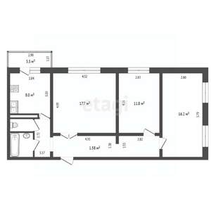 3-к квартира, вторичка, 72м2, 5/9 этаж