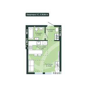 1-к квартира, вторичка, 29м2, 6/12 этаж