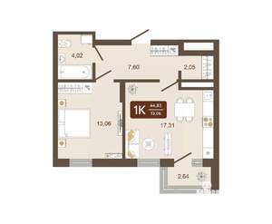 1-к квартира, вторичка, 45м2, 5/16 этаж