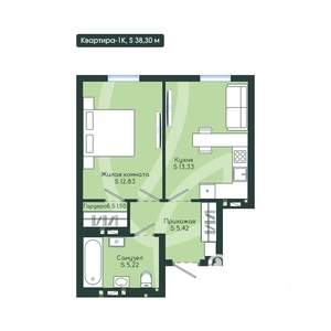 1-к квартира, вторичка, 38м2, 7/12 этаж