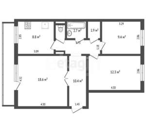 3-к квартира, вторичка, 66м2, 4/9 этаж