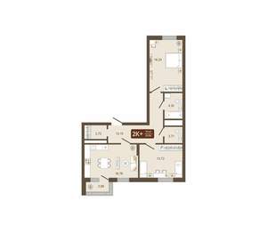 2-к квартира, вторичка, 70м2, 13/16 этаж