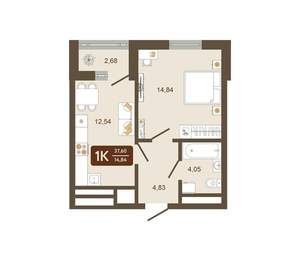 1-к квартира, вторичка, 38м2, 16/16 этаж