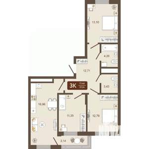 3-к квартира, вторичка, 77м2, 16/16 этаж