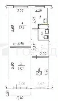 3-к квартира, вторичка, 62м2, 5/5 этаж