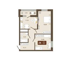 2-к квартира, вторичка, 58м2, 7/16 этаж
