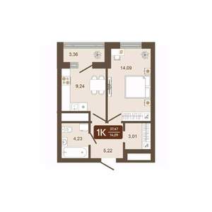 1-к квартира, вторичка, 37м2, 3/16 этаж