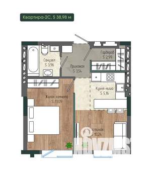 2-к квартира, вторичка, 39м2, 2/12 этаж