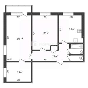 3-к квартира, вторичка, 57м2, 8/10 этаж