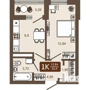 1-к квартира, вторичка, 34м2, 11/16 этаж
