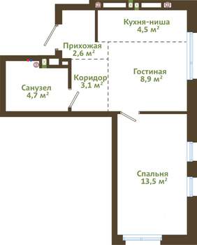 2-к квартира, вторичка, 37м2, 6/15 этаж