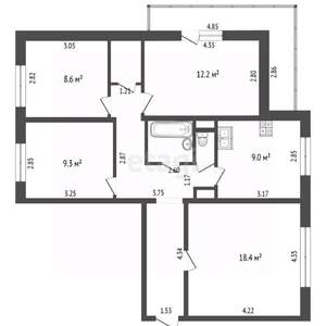4-к квартира, вторичка, 77м2, 1/9 этаж