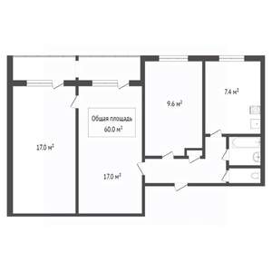 3-к квартира, вторичка, 60м2, 1/9 этаж